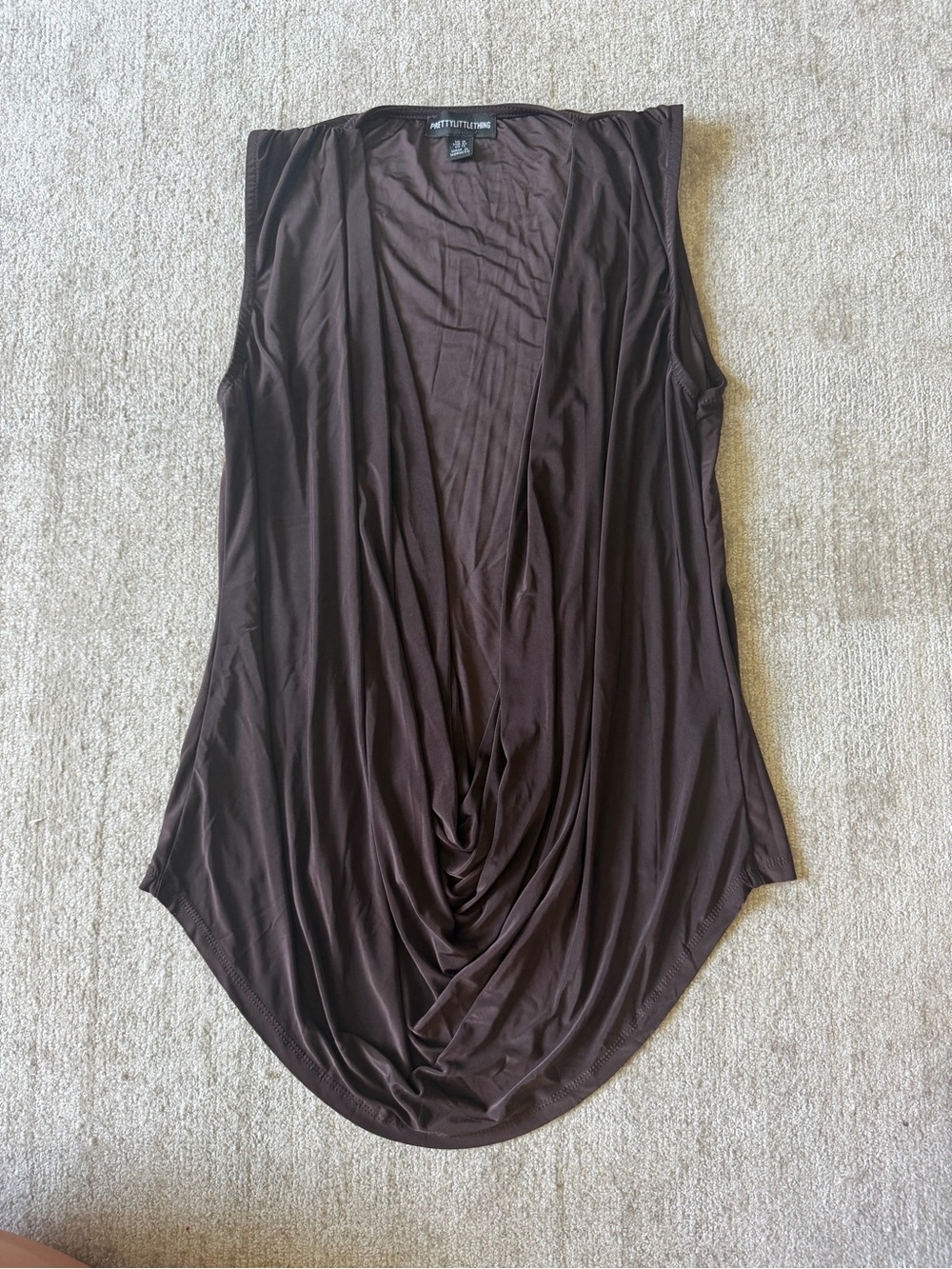 PrettyLittleThing Brown Draped Sleeveless Top